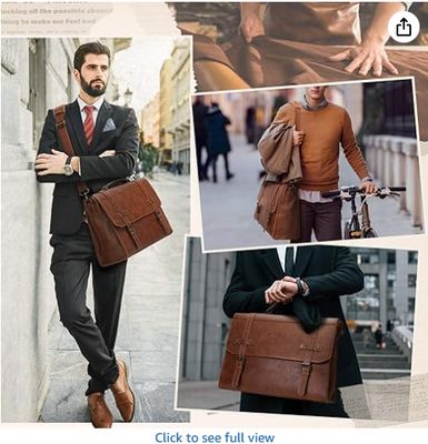 RAINSMORE Mens Messenger Bag 17 Inci Waterproof Vintage Kulit Laptop Kantong Laptop Besar Tas Satchel Tas Komputer Baju Baju untuk Kantor Perjalanan Bisnis College