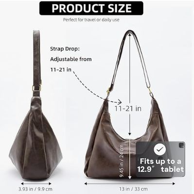 Tas Hobo untuk Wanita, Tas Bahu Kulit Vegan Lipat Ultra Lembut, Dompet Tote Bergaya