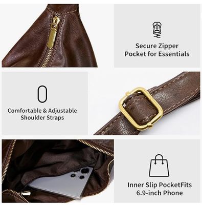 Tas Hobo untuk Wanita, Tas Bahu Kulit Vegan Lipat Ultra Lembut, Dompet Tote Bergaya