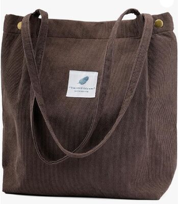 Tas Tote Korduroi Tas Tote Lucu untuk Wanita Tas Bahu dengan Kantong Dalam untuk Kerja Pantai Perjalanan dan Belanja Bahan Makanan