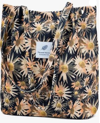 Tas Tote Korduroi Tas Tote Lucu untuk Wanita Tas Bahu dengan Kantong Dalam untuk Kerja Pantai Perjalanan dan Belanja Bahan Makanan