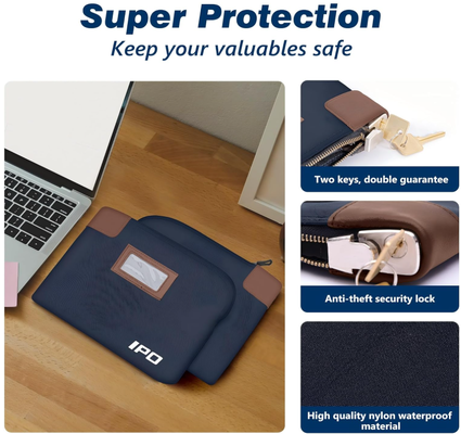IPO Waterproof Cash Bag with Key Lock, 2 Pack Money Pouch Tas Deposit Bank, 11 x 8.6 Inch, Aksesoris Kunci Pria & Wanita Kantong untuk Uang Tunai, Kantong Uang Perjalanan Portable Melindungi Paspor, Barang Berharga