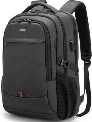 17 Inch Laptop Backpack untuk Travel Water Resistant College Backpack untuk Pria/Wanita Laptop Bag dengan USB Charging Port, Hitam