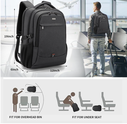 17 Inch Laptop Backpack untuk Travel Water Resistant College Backpack untuk Pria/Wanita Laptop Bag dengan USB Charging Port, Hitam