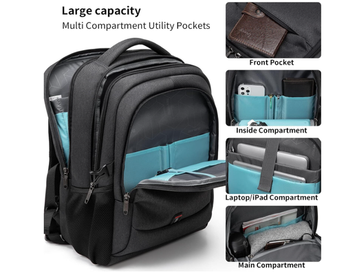 17 Inch Laptop Backpack untuk Travel Water Resistant College Backpack untuk Pria/Wanita Laptop Bag dengan USB Charging Port, Hitam