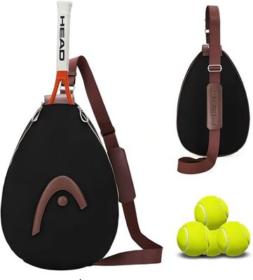 Tas Raket Kepala untuk Tenis Pickleball Bulu Tangkis, Hitam | Selempang selempang tahan air, Poliester & PU, Dapat Disesuaikan, Muat 1-2 Raket, untuk Latihan Lapangan, Permainan Akhir Pekan & Bawa Harian