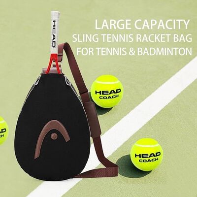 Tas Raket Kepala untuk Tenis Pickleball Bulu Tangkis, Hitam | Selempang selempang tahan air, Poliester & PU, Dapat Disesuaikan, Muat 1-2 Raket, untuk Latihan Lapangan, Permainan Akhir Pekan & Bawa Harian