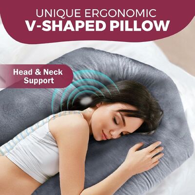 Bantal Kehamilan untuk Tidur ️ Bantal Kehamilan 57 inci untuk wanita hamil dengan penutup yang bisa dicuci yang bisa dilepas ️ Dukungan untuk punggung, perut, leher, kaki, & pinggul ️ Bantal Bentuk V C U untuk Seluruh Tubuh, Beruban Abu-abu