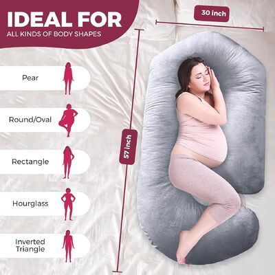 Bantal Kehamilan untuk Tidur ️ Bantal Kehamilan 57 inci untuk wanita hamil dengan penutup yang bisa dicuci yang bisa dilepas ️ Dukungan untuk punggung, perut, leher, kaki, & pinggul ️ Bantal Bentuk V C U untuk Seluruh Tubuh, Beruban Abu-abu