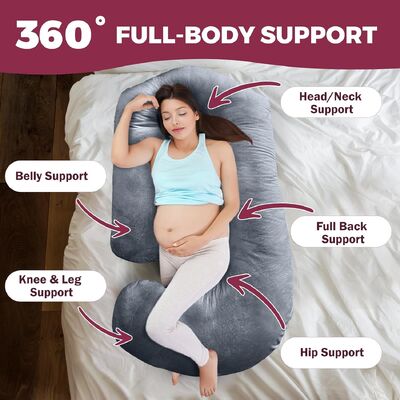 Bantal Kehamilan untuk Tidur ️ Bantal Kehamilan 57 inci untuk wanita hamil dengan penutup yang bisa dicuci yang bisa dilepas ️ Dukungan untuk punggung, perut, leher, kaki, & pinggul ️ Bantal Bentuk V C U untuk Seluruh Tubuh, Beruban Abu-abu