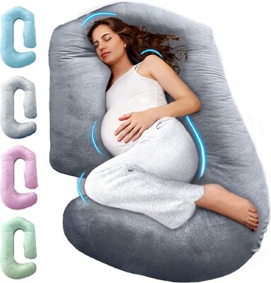Bantal Kehamilan untuk Tidur ️ Bantal Kehamilan 57 inci untuk wanita hamil dengan penutup yang bisa dicuci yang bisa dilepas ️ Dukungan untuk punggung, perut, leher, kaki, & pinggul ️ Bantal Bentuk V C U untuk Seluruh Tubuh, Beruban Abu-abu