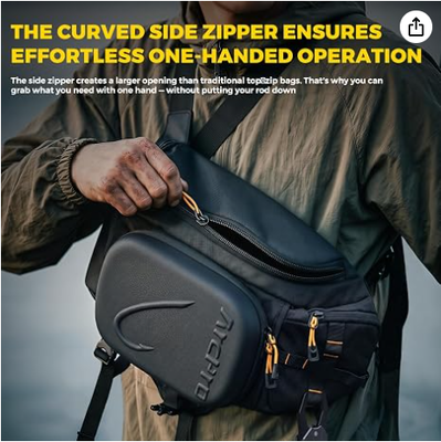 Fishing Sling Pack, EVA Hardshell dengan Workstation Lipat, Water-Resistant Convertible Front/Back Tackle Bag untuk 2×3600 Tray, Saltwater Freshwater Crossbody