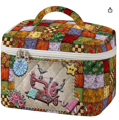 Tas Rias Quilted Besar Pola Jahit Vintage Kotak Kosmetik Perjalanan untuk Wanita Organizer Perlengkapan Mandi Estetika Patchwork dengan Pegangan Aksesori Kuas Perawatan Kulit