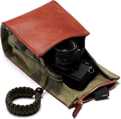 CANPIS Case Kamera Tanpa Cermin, Tas Kamera Kulit Kecil Kantong Lensa, Tas Perjalanan Fotografi, Kantong Penyimpanan Outdoor
