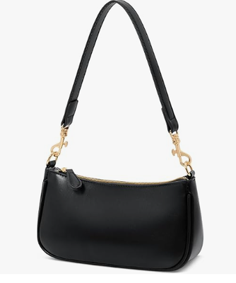 Tas Selempang Mini Hitam Kecil Wanita, Penutup Ritsleting Tas Bahu Imut | 2 Tali Lepas Pasang, Tas Ketiak Retro, Tas Selempang Klasik, Tas Tangan Wanita