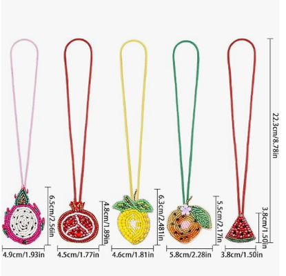 5PCS Patch Beaded Bag Charm Fruit Purse Charms for Handbags Summer Keychain 500.000 Tas Kecil Charm, Dragon Fruit Pomegranate Watermelon Orange Lemon Bag Charms, Beads And Rhinestones, Hand-Sewn