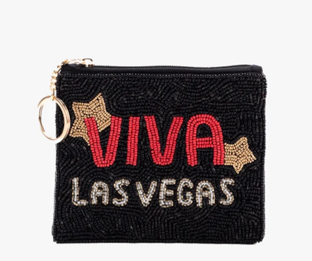 Tas koin tahan lama dengan detail kaca dan acrylic beadwork depan dan belakang aman zip penutupan dan emas nada key ring sempurna untuk sehari-hari