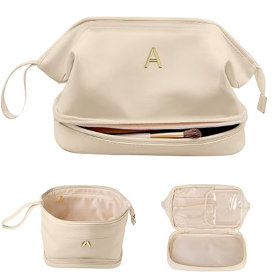 Personalized Gifts for Women-Bridesmaid Gift, Initial Makeup Bag | Mom Gifts,Travel Essentials, Personalized Cosmetic Bag with Makeup Brush Organizer, Toiletry Bags, Gift for Female Girl