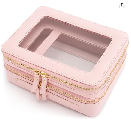Tas Rias Jernih Besar, Tas Kosmetik Lapisan Ganda dengan Kompartemen Kuas Terpisah, Tas Toilet Perjalanan Koper Rias, Organizer Aksesori Perjalanan untuk Wanita, 2 Lapisan