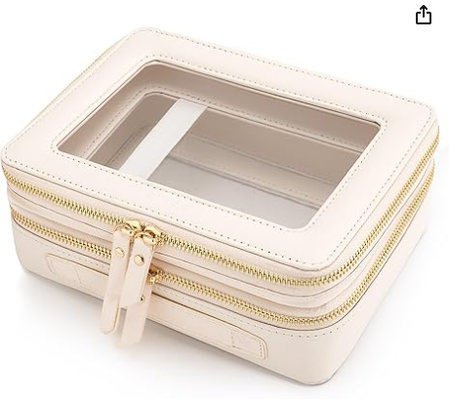 Tas Rias Jernih Besar, Tas Kosmetik Lapisan Ganda dengan Kompartemen Kuas Terpisah, Tas Toilet Perjalanan Koper Rias, Organizer Aksesori Perjalanan untuk Wanita, 2 Lapisan