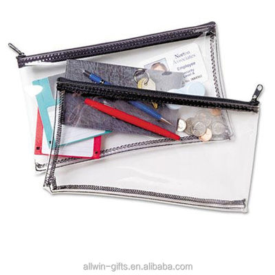 Clear PVC Waterproof Zipper Bank Deposit Bags tas pensil 10,5 X 5,5 Inch