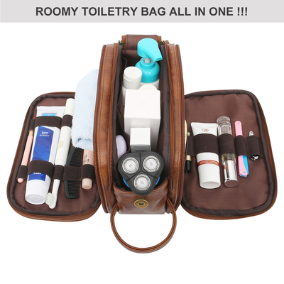 Kamar Mandi Pria PU Kulit Perlengkapan Mandi Tas Cuci Travel Shaving Dopp Kit Tahan Air