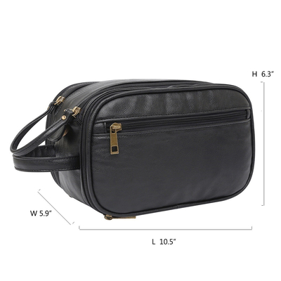 Warna Hitam Pu Kulit Tas Cuci Perlengkapan Mandi Tas Travel Mesh Tahan Air