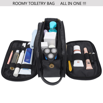 Warna Hitam Pu Kulit Tas Cuci Perlengkapan Mandi Tas Travel Mesh Tahan Air