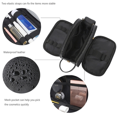 Warna Hitam Pu Kulit Tas Cuci Perlengkapan Mandi Tas Travel Mesh Tahan Air