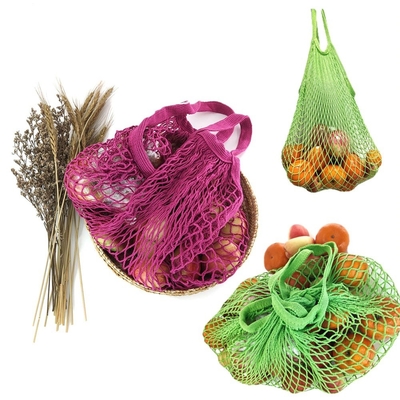Tas Belanjaan Sayuran Buah Dapat Digunakan Kembali Tali Katun Mesh yang Dapat Dicuci Pegangan Pendek