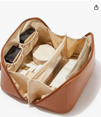 Tiap Tas Makeup Perjalanan, Tas Kosmetik Kapasitas Besar untuk Wanita, Kantong Portable Waterproof Open Flat Toiletry Bag Tas Makeup Pola