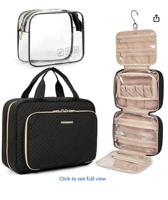 Tas Toilet Bag Hanging Travel Makeup Organizer dengan TSA Disetujui Tas Kosmetik Transparan Tas Makeup Bag untuk Toilet Size Full, Medium-Black
