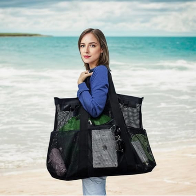 Tas Pantai Wire Mesh, Tas Tote Pantai Besar, Dengan Kantong Zipped, Cocok Untuk Tas Kolam Renang Keluarga, Penting Untuk Mainan Dan Liburan