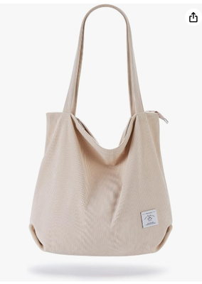 Tas Tote Corduroy Wanita KALIDI Ritsleting Tas Tangan Kasual Kapasitas Besar Tas Bahu dengan Saku